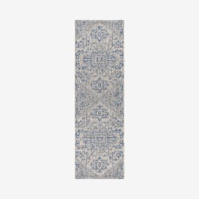 Estrella Medallion Textured Weave Indoor / Outdoor Runner Rug - Navy / Gray