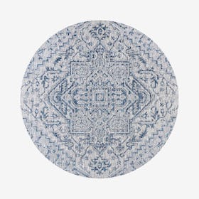 Estrella Textured Weave Indoor / Outdoor Round Area Rug - Navy / Gray