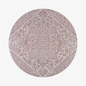 Estrella Textured Weave Indoor / Outdoor Round Area Rug - Red / Taupe