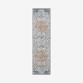 Lorena Medallion Runner Rug - Light Gray / Dark Blue / Orange