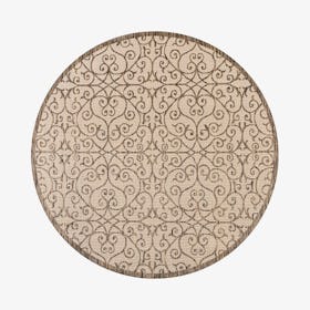 Madrid Filigree Textured Weave Indoor / Outdoor Round Area Rug - Beige / Brown