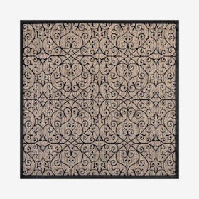 Madrid Filigree Textured Weave Indoor / Outdoor Square Area Rug - Black / Khaki