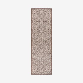 Madrid  Filigree Textured Weave Indoor / Outdoor Runner Rug - Taupe / Espresso