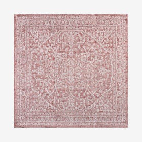 Malta Medallion Textured Weave Indoor / Outdoor Square Area Rug - Red / Taupe