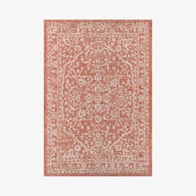 Malta Medallion Textured Weave Indoor / Outdoor Area Rug - Red / Taupe