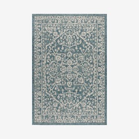 Malta Medallion Textured Weave Indoor / Outdoor Area Rug - Teal / Gray