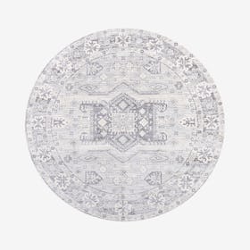 Persian Medallion Round Area Rug - Light Gray