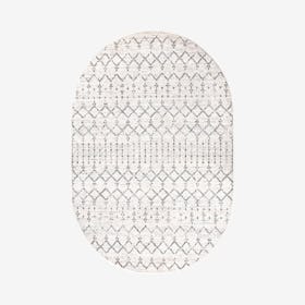 Moroccan Diamond Oval Area Rug - Cream / Gray
