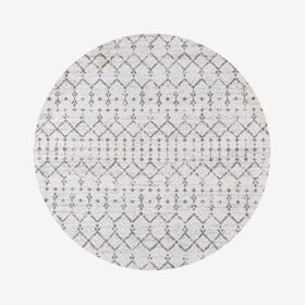 Moroccan Diamond Round Area Rug - Cream / Gray