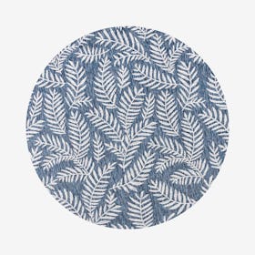 Nevis Palm Frond Indoor / Outdoor Round Area Rug - Navy / Ivory