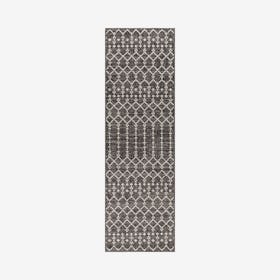 Ourika Moroccan  Textured Weave Indoor / Outdoor Runner Rug - Black / Gray