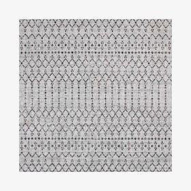 Ourika Textured Weave Indoor / Outdoor Square Area Rug - Light Gray / Black