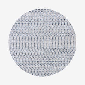 Ourika Textured Weave Indoor / Outdoor Round Area Rug - Light Gray / Navy