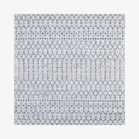 Ourika Textured Weave Indoor / Outdoor Square Area Rug -  Light Gray / Navy