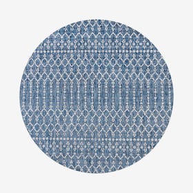 Ourika Textured Weave Indoor / Outdoor Round Area Rug - Navy / Light Gray