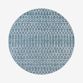Ourika Textured Weave Indoor / Outdoor Round Area Rug - Teal / Gray