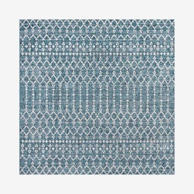 Ourika Textured Weave Indoor / Outdoor Square Area Rug - Teal / Gray
