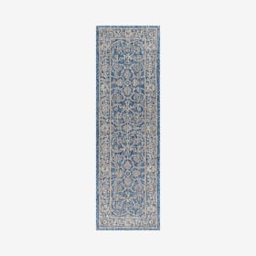 Palazzo Vine and Border Textured Weave Indoor / Outdoor Runner Rug - Navy / Gray