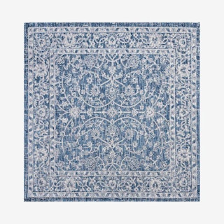 Palazzo Vine and Border Textured Weave Indoor / Outdoor Square Area Rug - Navy / Gray