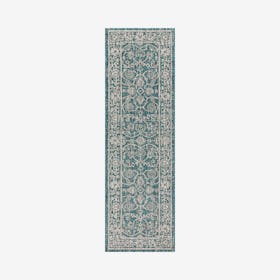 Palazzo Vine & Border Textured Weave Indoor / Outdoor Runner Rug - Teal / Gray