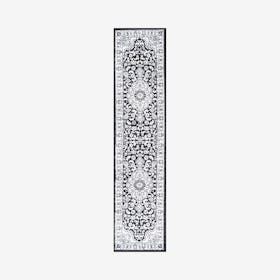 Palmette Persian Floral Runner Rug - Cream / Gray / Black