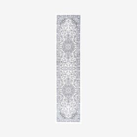 Palmette Persian Floral Runner Rug - Gray / Cream
