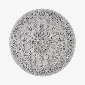 Rozetta Medallion Textured Weave Indoor / Outdoor Round Area Rug - Gray / Black