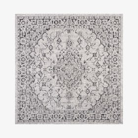 Rozetta Medallion Textured Weave Indoor / Outdoor Square Area Rug - Gray / Black