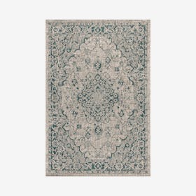 Rozetta Medallion Textured Weave Indoor / Outdoor Area Rug - Gray / Teal