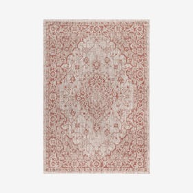 Rozetta Medallion Textured Weave Indoor / Outdoor Area Rug - Red / Taupe