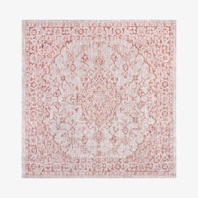 Rozetta Medallion Textured Weave Indoor / Outdoor Square Area Rug - Red / Taupe