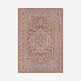 Sinjuri Medallion Textured Weave Indoor / Outdoor Area Rug - Red / Taupe