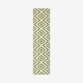 Sintra Diamond Tribal Indoor / Outdoor Runner Rug - Green / Cream