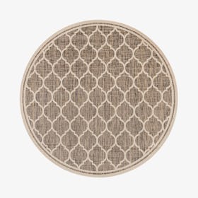 Trebol Moroccan Trellis Textured Weave Indoor / Outdoor Round Area Rug - Brown / Beige