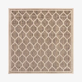 Trebol Moroccan Trellis Textured Weave Indoor / Outdoor Square Area Rug - Brown / Beige