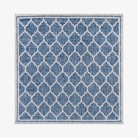 Trebol Moroccan Trellis Textured Weave Indoor / Outdoor Square Area Rug - Navy / Gray