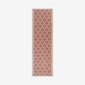 Trebol Moroccan Trellis Textured Weave Indoor / Outdoor Runner Rug - Red / Beige