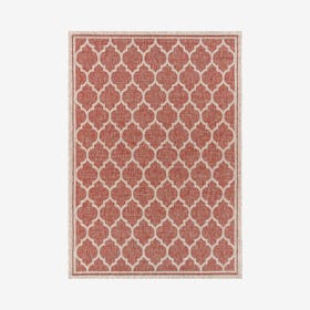 Trebol Moroccan Trellis Textured Weave Indoor / Outdoor Area Rug - Red / Beige