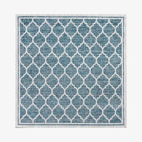 Trebol Moroccan Trellis Textured Weave Indoor / Outdoor Square Area Rug - Teal / Gray