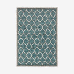 Trebol Moroccan Trellis Textured Weave Indoor / Outdoor Area Rug - Teal / Gray