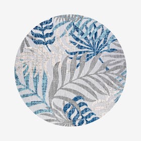 Tropics Palm Leaves Indoor / Outdoor Area Rug - Gray / Blue