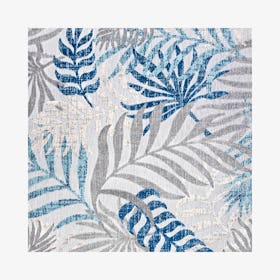 Tropics Palm Leaves Indoor / Outdoor Square Area Rug - Gray / Blue