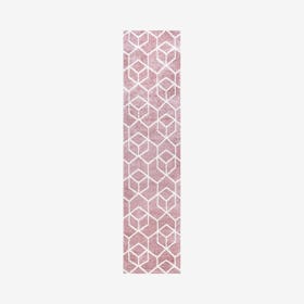 Tumbling Blocks Runner Rug - Rose / White