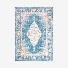 Zelda Bohemian Cottage Medallion Area Rug - Turquoise / Gray