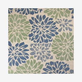 Zinnia Floral Textured Weave Indoor / Outdoor Square Area Rug - Navy / Green