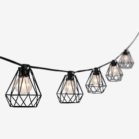 10-Light Indoor / Outdoor Diamond Cage String Lights - Black