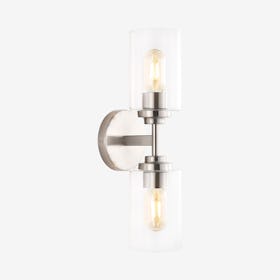 Giles 2-Light Farmhouse Iron Cylinder Vanity Light - Nickel / Clear