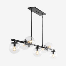 Luca Parisian 7-Light Iron Globe Linear Pendant Light - Black / Clear