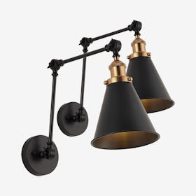 Rover Adjustable Arm Metal Wall Sconce - Black / Brass Gold - Set of 2
