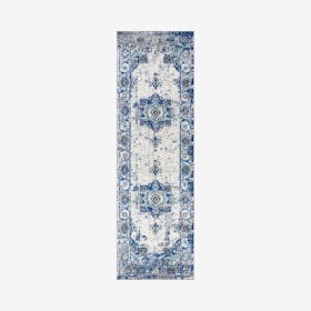 Modern Persian Boho Medallion Runner Rug - Cream / Blue